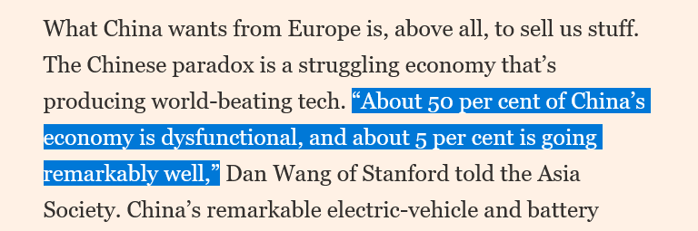 ktdrozdowski's tweet image. “About 50 per cent of China’s economy is dysfunctional, and about 5 per cent is going remarkably well" - @danwwang
This sounds a bit more downbeat than what we read in 'Technological momentum'!