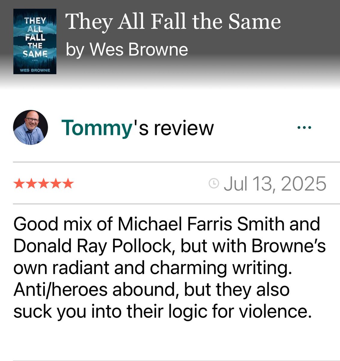 Wes Browne (@browneallover) on Twitter photo Turns out <a href="/TommyDeanWriter/">Tommy Dean (is open to queries)</a> is a tough grader on Goodreads so I was especially pleased with this 5⭐️ Turns out <a href="/TommyDeanWriter/">Tommy Dean (is open to queries)</a> is a tough grader on Goodreads so I was especially pleased with this 5⭐️