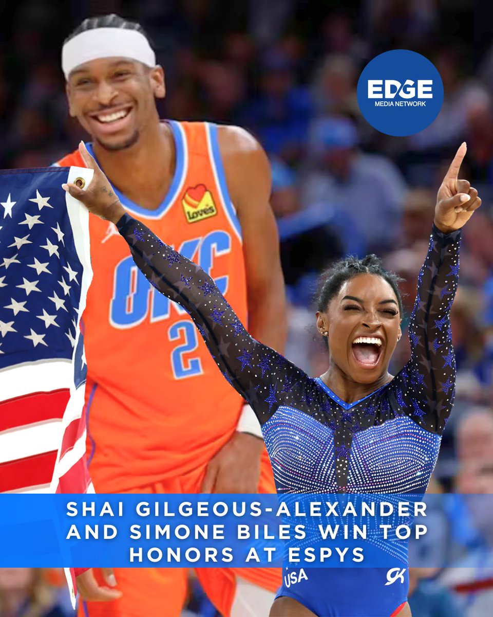 EdgeMediaNet's tweet image. 🏆 Simone Biles and Shai Gilgeous-Alexander took top honors at the #ESPYS — and owned the night.

They’re not just athletes. They’re icons.

💬 Who’s on your 2025 GOAT list?

#SimoneBiles #SGA #ESPYS2025 #BlackExcellence #GOATs