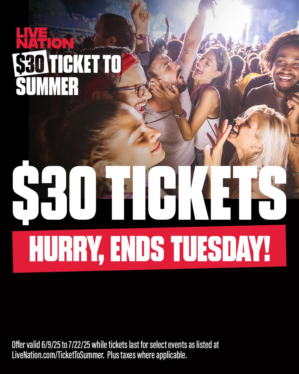 Ascend_amp's tweet image. c$30 Ticket to Summer ends Tuesday! Last chance to get $30 tickets and make it a summer of live music.
Get your tickets π«π livemu.sc/458kpL4