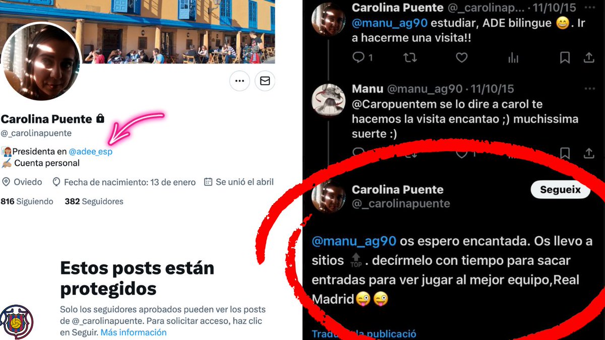 Salta la sorpresa HAGANSE LOS SORPRENDIDOS <a href="/_carolinapuente/">Carolina Puente</a> presidenta de la <a href="/adee_esp/">Asociación ADEE</a> resulto ser MADRIDISTA RECALCITRANTE, ya ha protegido sus tuits, esta es la señora que desea con ansias denunciar a Lamine Yamal...

EL TUFO A MIERDA ES INSOPORTABLE...

gracias a <a href="/ReyRambo_/">ReyRambo</a>