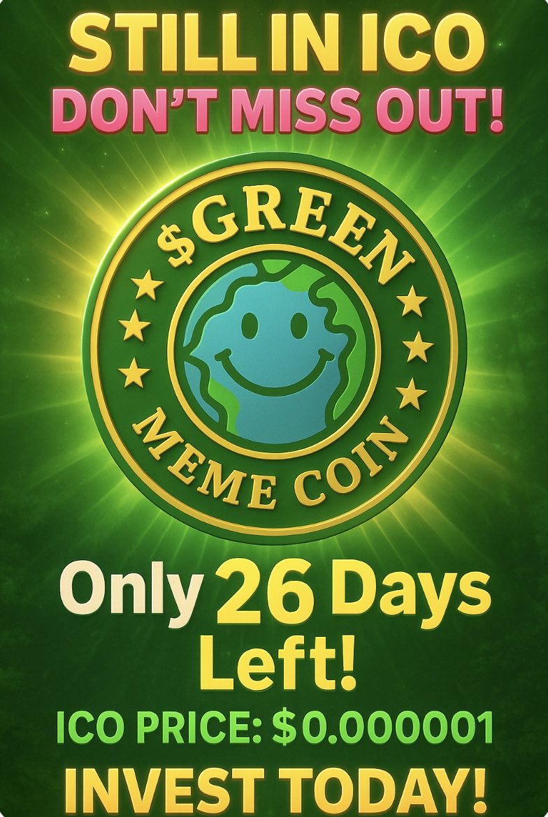 🚨 GMC ICO Still LIVE – Only 26 Days Left! 🚨
This is your chance to invest in the 1st Environmental Utility Meme Coin 🌎🔥
👉 Fixed ICO Price: $0.000001
💥 Fair distribution – No whales, no manipulation
🪙 Built on Ethereum | 🔥 Deflationary |friendly! GREENRYCOIN.COM