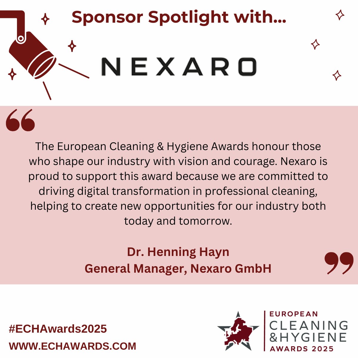 💬 Sponsor Spotlight – Nexaro

Proud sponsors of the Best Company to Work For Award at #ECHAwards2025, Nexaro is championing industry excellence.

Hear why this award matters to Dr. Henning Hayn, General Manager at Nexaro GmbH👇

👉 echawards.com
