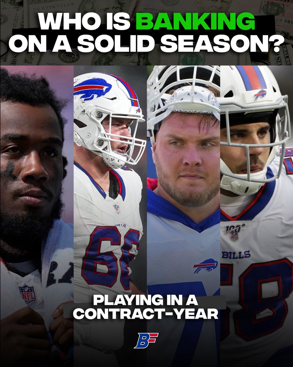BfloFanatics's tweet image. Some guys have a little extra motivation this year 💰 Here’s a look at some Bills starters playing in a contract-year.
🔹RB James Cook UFA
🔹OL Conor McGovern UFA
🔹OL David Edwards UFA
🔹DE Joey Bosa UFA
🔹LB Matt Milano UFA
🔹DT DaQuan Jones UFA
🔹OL Alec Anderson RFA
🔺…