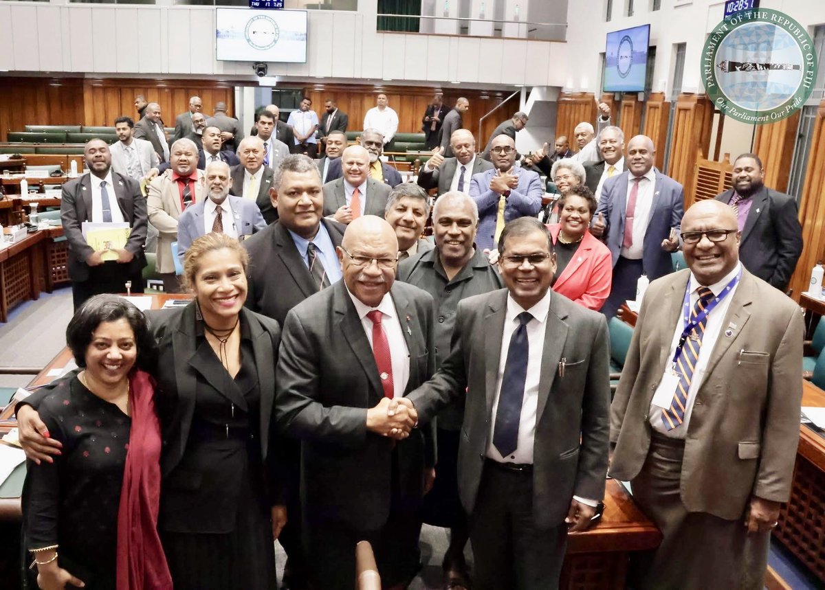 bimanprasad's tweet image. With Hon. Prime Minister @slrabuka, fellow Ministers and MPs after the successful passing of the 2025–2026 Appropriation Bill— delivering a bold, people-first budget that sets the course for a stronger, more resilient Fiji.🇫🇯 @FijiGovernment
📸 @fijiparliament