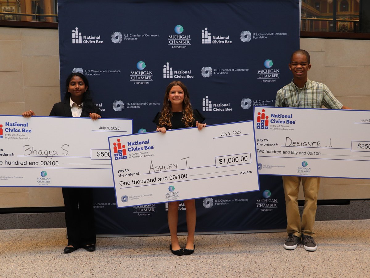 The Civic Trust® (@civicsbuzz) on Twitter photo Wrapped another great #NationalCivicsBee State Finals in Michigan! We'll see state champion Ashley T. at the national championship this fall. Congratulations! 👏
📸: <a href="/MIChamber/">Michigan Chamber of Commerce</a> Wrapped another great #NationalCivicsBee State Finals in Michigan! We'll see state champion Ashley T. at the national championship this fall. Congratulations! 👏
📸: <a href="/MIChamber/">Michigan Chamber of Commerce</a>