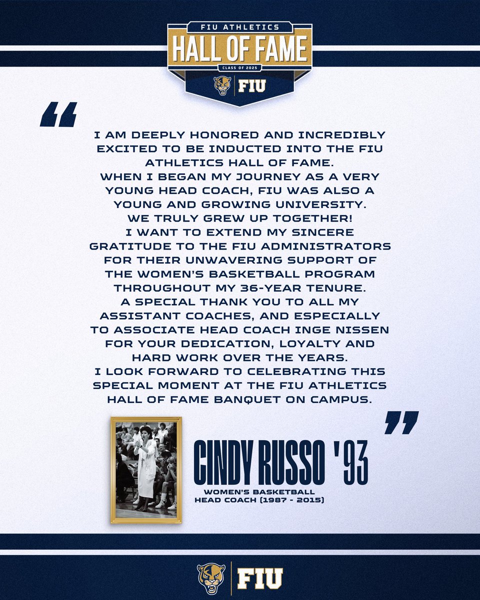 FIU Athletics (@fiuathletics) on Twitter photo All she ever did was win! <a href="/FIUWBB/">FIU Womenβs Basketball</a> coaching legend Cindy Russo is officially in the FIU Athletics Hall of Fame π All she ever did was win! <a href="/FIUWBB/">FIU Womenβs Basketball</a> coaching legend Cindy Russo is officially in the FIU Athletics Hall of Fame π
