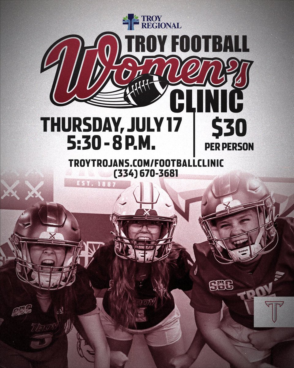 Tonight is the night ... registration is still open for our annual Football Women's Clinic, plus you can sign up at the door! 

#BattleReady | #OneTROY ⚔️🏈