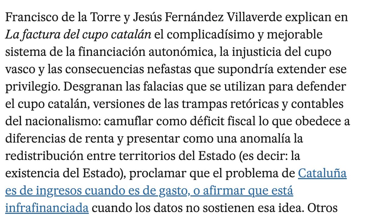 JesusFerna7026's tweet photo. Daniel Gascón (@gascondaniel) escribe hoy en El País:

📰 https://t.co/iPy5bHZkGU

Resume muy bien mi libro La factura del cupo catalán con @frdelatorre.

Al menos, de todo este lío ha salido algo bueno: ahora todos estamos hablando de cómo el cupo vasco (y la aportación navarra) son unas tomaduras de pelo infinitas. 🙄

📌 Recuerden: el déficit de las pensiones contributivas del País Vasco y Navarra lo pagan los contribuyentes de las 15 comunidades del régimen común.

Los contribuyentes vascos y navarros pagan cero de su propio déficit de pensiones (y, por supuesto, cero del de los demás). 💸

Y lo peor es que encima presumen de ello. Lean como @ElConciertoPLUS escribió solo hace unas semanas, riéndose de todos los demás españoles a su cara:

“Gracias a  aquel Concierto, l@s vasc@s hemos podido disfrutar de una magnífica calidad de vida”

Foedus Vasconicum delendum est.