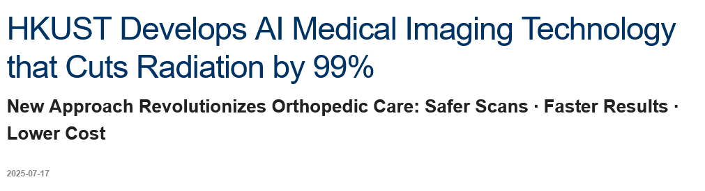 AI medical imaging technology cuts radiation by 99%

Researchers at The Hong Kong University of Science and Technology (HKUST) have developed an AI technology that can reconstruct accurate 3D models of bones and organs from minimal X-ray images, reducing radiation exposure by up