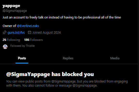 hiceficat's tweet image. "Just an account to freely talk on instead of having to be PROFESSIONAL all of the time" but has me blocked even on his "unprofessional" account for no reason (has me blocked on everything) for 0 reason @SigmaYappage @EverlineLeaks