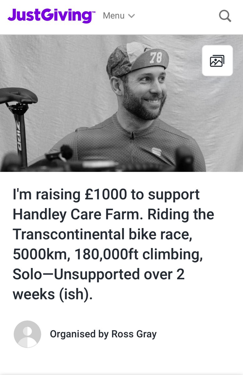 BombsandBubbles's tweet image. My cousin Ross is raising £1000 to support Handley Care Farm. Riding the Transcontinental bike race, 5000km, 180,000ft climbing, Solo—Unsupported over 2 weeks (ish).. Check out their @JustGiving page and please donate if you can. 

Thank you! #JustGiving justgiving.com/crowdfunding/r…