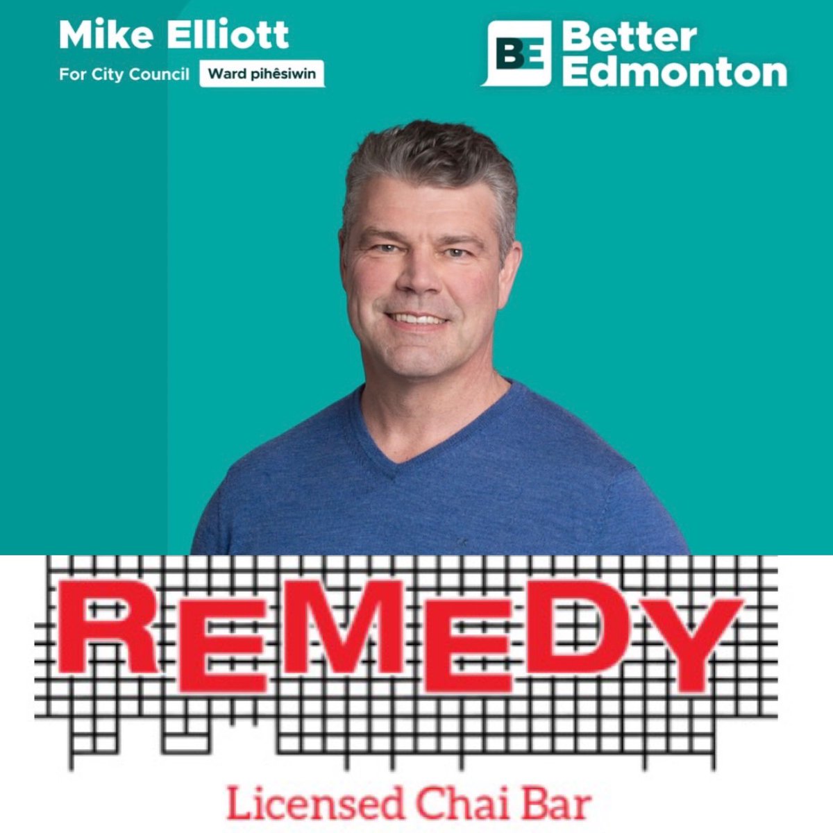AFPAElliott's tweet photo. Come meet City Councillor candidate Mike Elliott in #Wardpihêsiwin! 👋
📍 Remedy Cafe, 1707 Towne Centre Blvd NW
🗓 Sunday, July 20 | ⏰ 2–4 PM

Grab a chai, share your ideas &amp; help build a #BetterEdmonton! ☕️✨
#yeg #yegcc https://t.co/MzKBCzeKMp