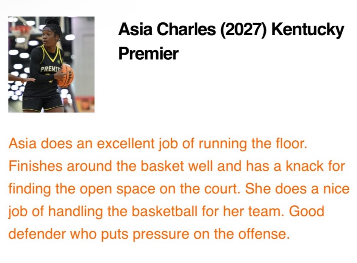 Asia Charles (@asiacharles2027) on Twitter photo Thank you NE2K for this great write up of me and taking time to watch me play. <a href="/KYPE40U16/">KYP- E40 Robertson/Adler</a> <a href="/CoachDB_/">Destiny Bramblett M.S.</a> <a href="/NHHS_GirlsHoops/">North Hardin Lady Trojans Girls Basketball</a> <a href="/KentuckyPremier/">Kentucky Premier EYBL</a> <a href="/Elite40League/">Elite 40 League</a> <a href="/JasonLitz/">Jason Litz</a> Thank you NE2K for this great write up of me and taking time to watch me play. <a href="/KYPE40U16/">KYP- E40 Robertson/Adler</a> <a href="/CoachDB_/">Destiny Bramblett M.S.</a> <a href="/NHHS_GirlsHoops/">North Hardin Lady Trojans Girls Basketball</a> <a href="/KentuckyPremier/">Kentucky Premier EYBL</a> <a href="/Elite40League/">Elite 40 League</a> <a href="/JasonLitz/">Jason Litz</a>