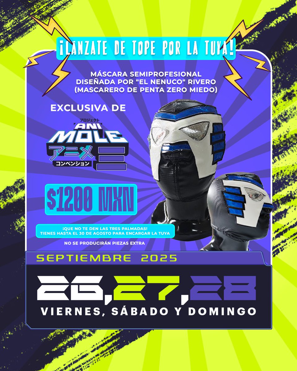 lamolemx's tweet image. 💪 ¡Ponte rudo y asegura tu máscara exclusiva de #AniMole3! Diseñada por el mismísimo "Nenuco" Rivero (encargado de confeccionar todo el equipo de @PENTAELZEROM), nuestra máscara ya está disponible en lamole.com.mx/animole-3/masc….
💢 Sólo se producirán las piezas apartadas.