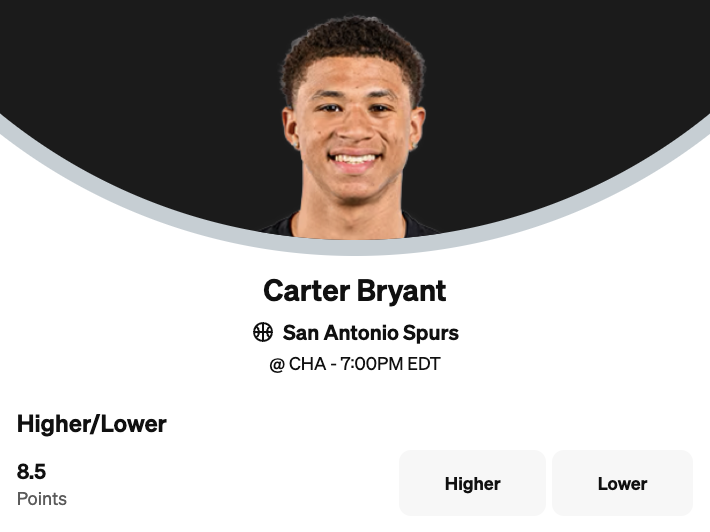 UnderdogPicks's tweet image. Carter Bryant in three Summer League games...
5 points, 1-6 shooting
2 points, 0-7 shooting
5 points, 2-11 shooting
