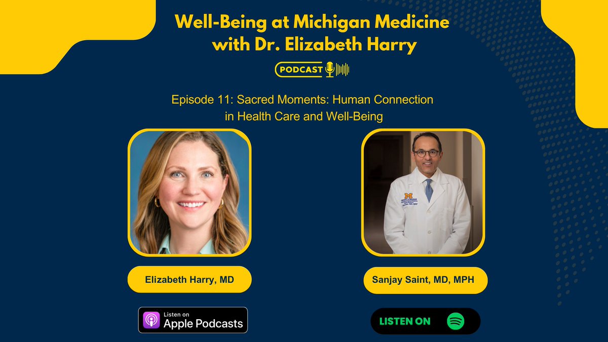 Patient Safety Enhancement Program (UMVA) (@psepumva) on Twitter photo Sacred moments help combat burnout and remind clinicians why they entered healthcare.
Listen as Dr. <a href="/sanjaysaint/">Sanjay Saint</a> shares his insight on sacred moments and wellbeing.
open.spotify.com/episode/2abGtJ… Sacred moments help combat burnout and remind clinicians why they entered healthcare.
Listen as Dr. <a href="/sanjaysaint/">Sanjay Saint</a> shares his insight on sacred moments and wellbeing.
open.spotify.com/episode/2abGtJ…