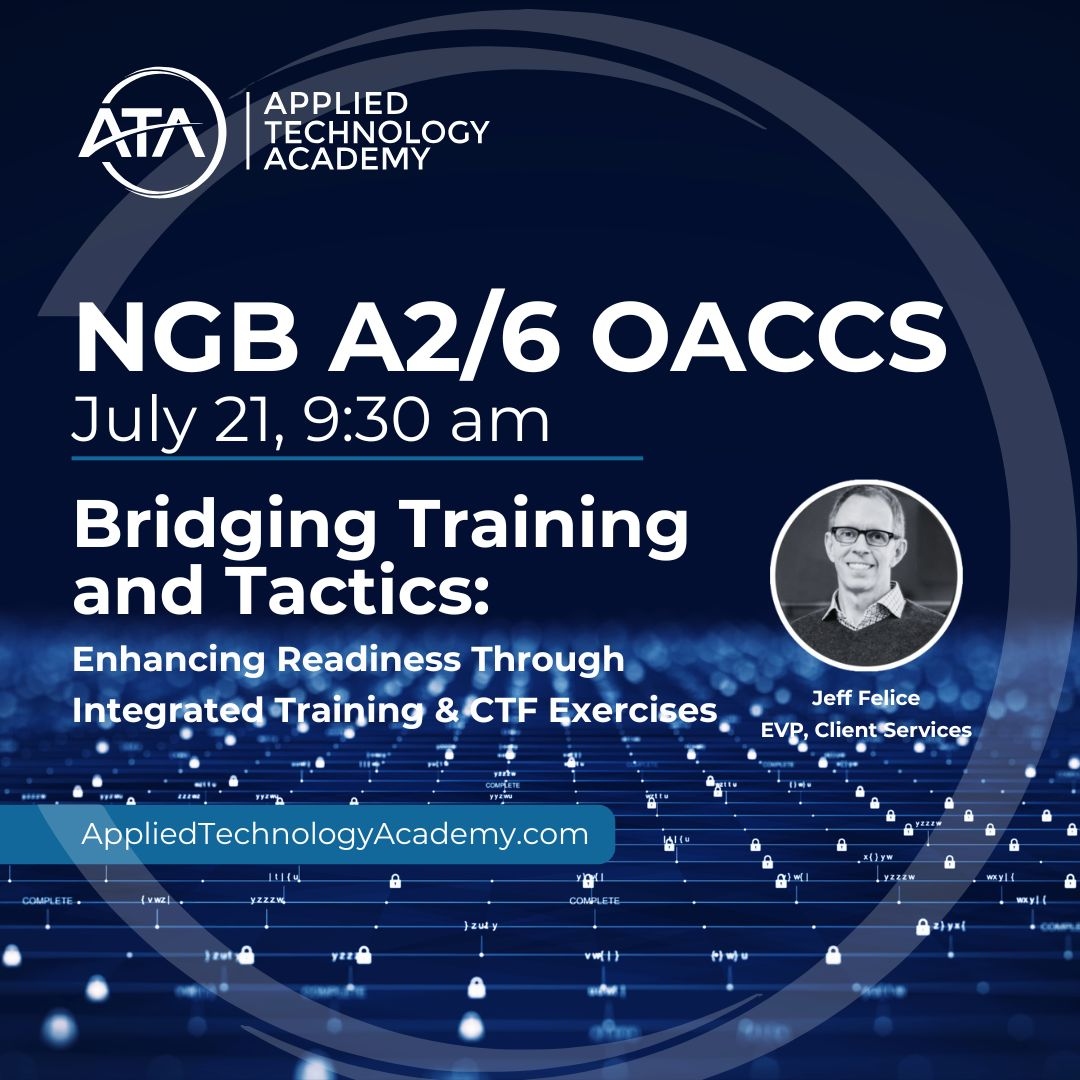 Applied Technology Academy (@appliedtechac) on Twitter photo Will you be at the highly anticipated <a href="/NationalGuard/">National Guard</a> Bureau A2/6 Operational Alignment Communications & Cyber Symposium (OACCS)? Applied Technology Academy (ATA) is gearing up to take the stage at this event!
Join Jeff Felice, our EVP of Client Services, on July 21 at 9:30 AM Will you be at the highly anticipated <a href="/NationalGuard/">National Guard</a> Bureau A2/6 Operational Alignment Communications & Cyber Symposium (OACCS)? Applied Technology Academy (ATA) is gearing up to take the stage at this event!
Join Jeff Felice, our EVP of Client Services, on July 21 at 9:30 AM