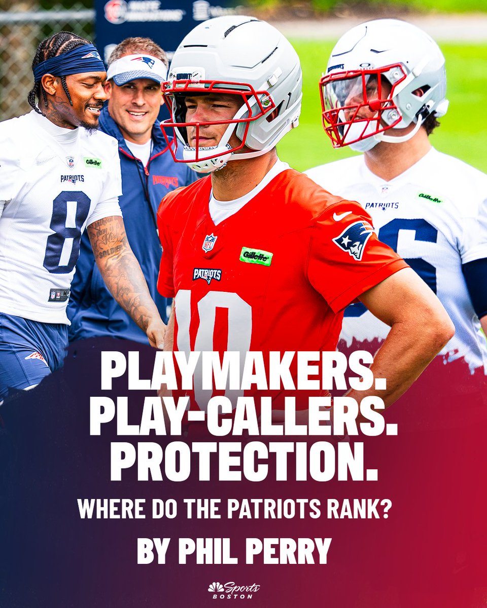 NBCSBoston's tweet image. Time to get Drake Maye more help? ๐ค
@PhilAPerry ranked the playmakers, play-callers and protection units of all 32 NFL teams to see how the Patriots stack up... and the results weren't pretty ๐ฌ trib.al/FSsN59e