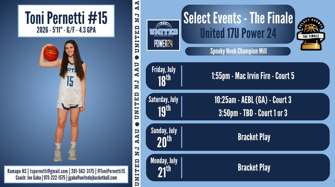 Toni Pernetti (@tonipernetti15) on Twitter photo One last time with <a href="/unitedNJaau/">United NJ AAU</a> 17U at <a href="/SelectEventsBB/">Select Events Basketball</a> The Finale P24 Championships <a href="/snschampionmill/">Spooky Nook Sports Champion Mill</a>! Last one, best one!
<a href="/CoachGaba/">Coach Joe Gaba</a> <a href="/CoachJimmy_O/">Jimmy Ostaszewski</a> <a href="/RamapoGirls/">Ramapo Girls Basketball</a> <a href="/sgordo30/">sgordon</a> <a href="/TinyGreenNBS/">Coach Tiny Green</a> One last time with <a href="/unitedNJaau/">United NJ AAU</a> 17U at <a href="/SelectEventsBB/">Select Events Basketball</a> The Finale P24 Championships <a href="/snschampionmill/">Spooky Nook Sports Champion Mill</a>! Last one, best one!
<a href="/CoachGaba/">Coach Joe Gaba</a> <a href="/CoachJimmy_O/">Jimmy Ostaszewski</a> <a href="/RamapoGirls/">Ramapo Girls Basketball</a> <a href="/sgordo30/">sgordon</a> <a href="/TinyGreenNBS/">Coach Tiny Green</a>