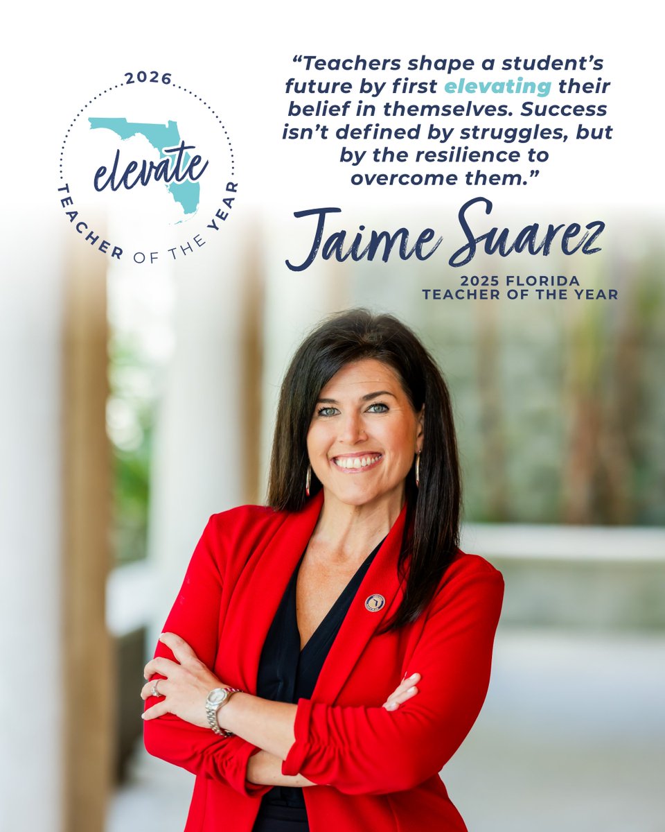 EducationFL's tweet image. Thank you, @25FLTOY Jaime Suarez, for serving Florida as the 2025 Florida Teacher of the Year! You have brilliantly encouraged, supported and advocated for students and educators throughout the state!