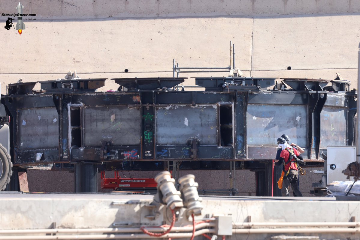 StarshipGazer's tweet image. A look at the Starship static fire launch mount adapter stand today. This is expected to be lifted onto the launch mount in the near future for static fire testing Starship 37 ahead of Starship test flight 10.
7/17/25