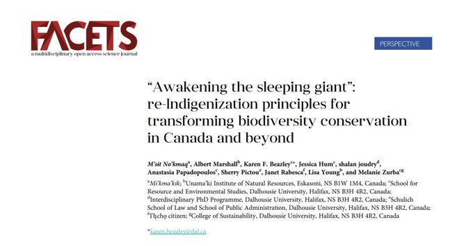 FACETSJournal's tweet image. ICYMI: Colonial systems have decimated ecosystems but Indigenous-governed lands retain biodiversity. Learn how re-Indigenization principles like M’sɨt No’kmaq &amp;amp; Etuaptmumk drive transformative change in conservation ▶️ ow.ly/A0Hc50Womup @EIUI_Dal #NIHM2024 #TwoEyedSeeing
