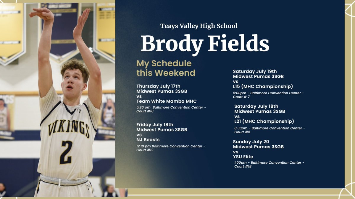 BrodyFieldss's tweet image. Coaches, here is my schedule for this weekend in Baltimore, Maryland! Excited to be back!!
@TVBoysbball @PrepU_Hoops @270Hoops @smcHoops_ @MWPumasGold @lukeharringt0n @PrepHoopsOH