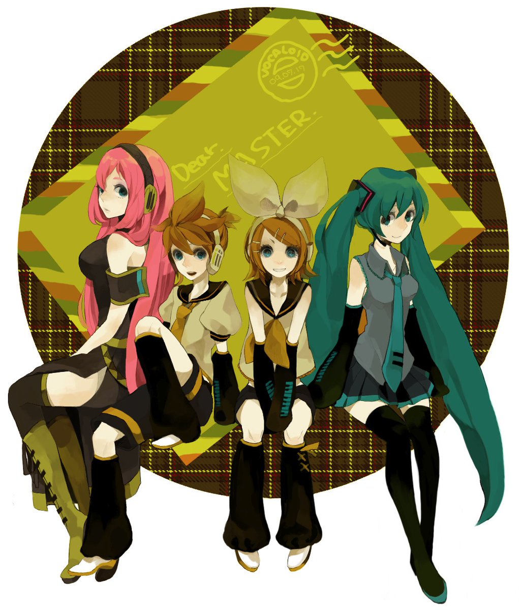 VCLDMegurine's tweet image. Megurine Luka with Len, Rin and Miku by Todomumeru
#巡音ルカ #初音ミク #MegurineLuka #HatsuneMiku