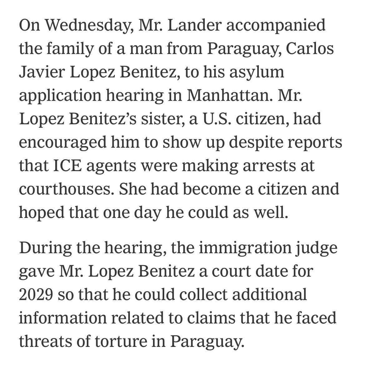 NYCComptroller's tweet image. Yesterday I tried to escort Carlos, an asylum seeker from Paraguay, out of court after his asylum application hearing. But ICE agents were waiting. They clawed him away.
This wasn't a judicial hearing. It was a trap. nytimes.com/2025/07/16/nyr…