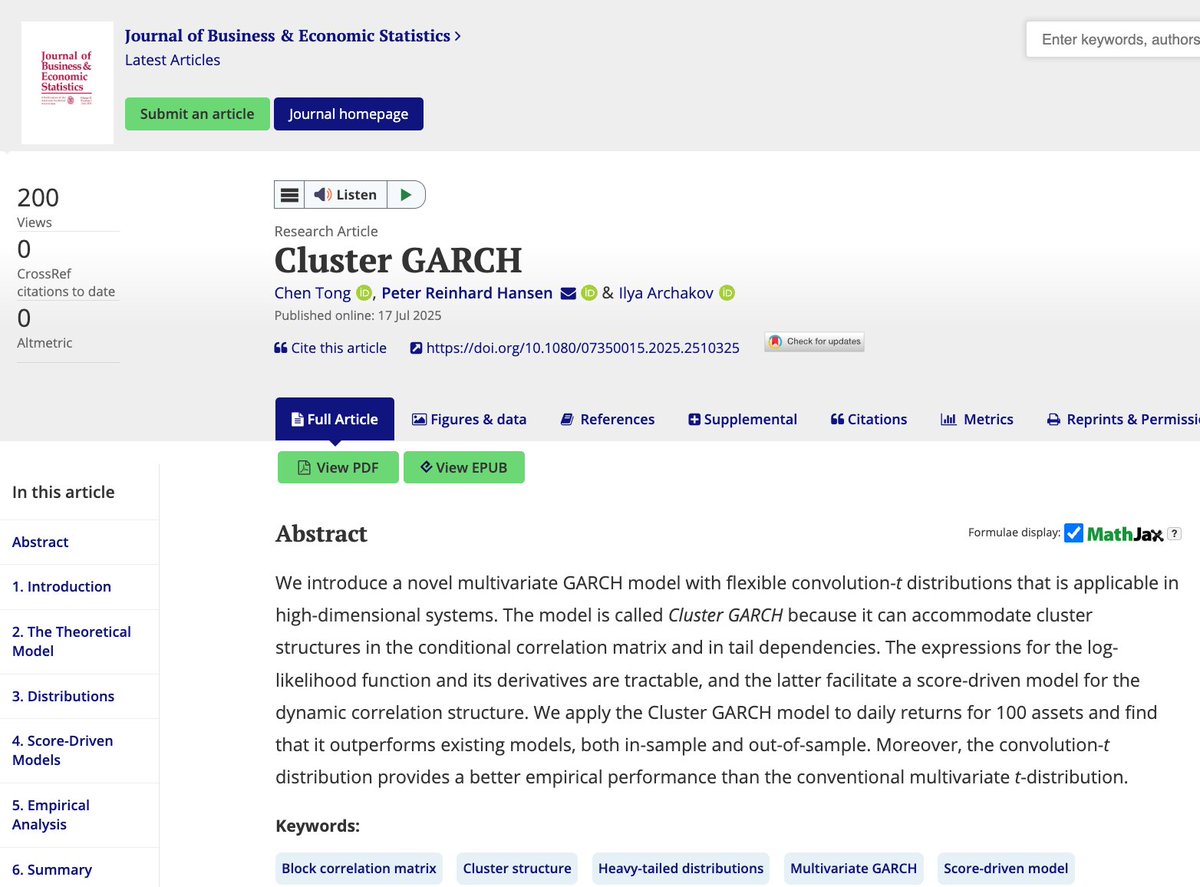 UNC_econ's tweet image. New @UNCResearch publication: "Cluster GARCH" in the Journal of Business and Economic Statistics by @UNC Latané Distinguished Professor @ProfPHansen
Coauthored with Chen Tong and @ilya_archakov
@AmstatNews @UNC_econ #econtwitter
tandfonline.com/doi/full/10.10…