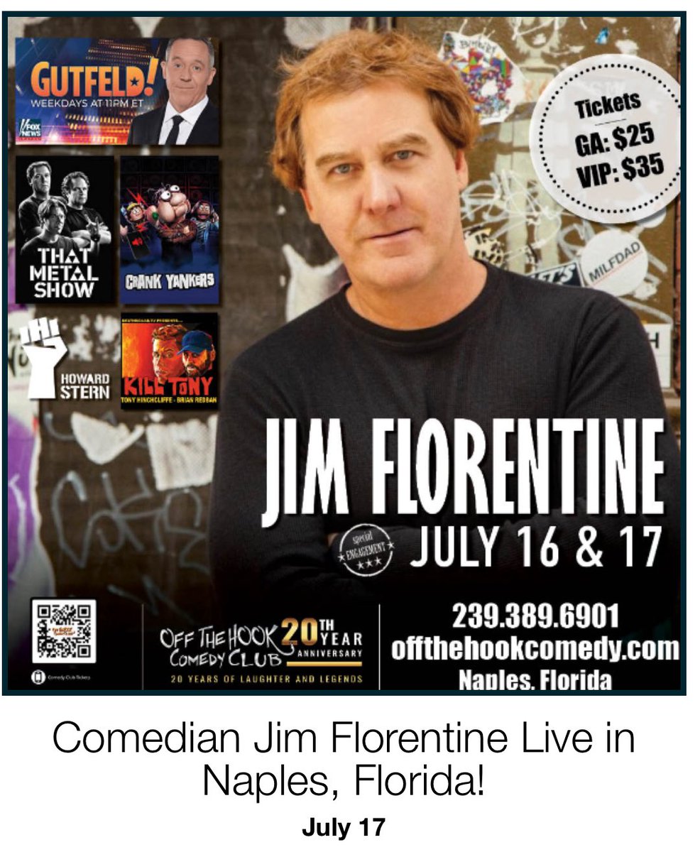 DebLVP's tweet image. Tonight we’re doing it at Off the Hook Comedy in Naples, FL to see @chadzumock and Jim Florentine. Bring plenty of merch Chad. We have some sales to make!