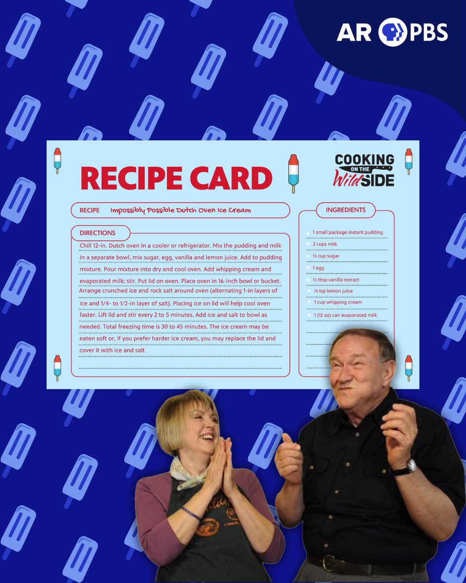 ArkansasPBS's tweet image. 🍨 We all scream for ice cream! 🍨 This #NationalIceCreamMonth, Phyllis has you covered with all of sweet treats you need to stay cool. Check out her John-approved “Cooking on the Wild Side” recipes now: myarkansaspbs.org/blog/cool-your….