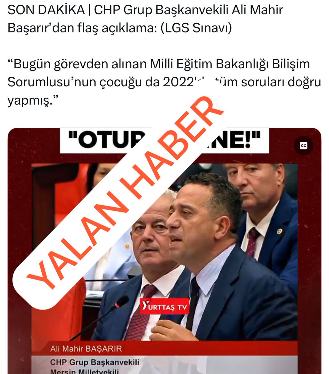 Ali Mahir Başarır, MEB’e yönelik “LGS’de torpil” yalanı attı. Görev değişiminin sınavla ilgisi yok, çocuğu ise başarısıyla bilinen bir öğrenci. Daha önceki LGS yalanlarında olduğu gibi, bu da asılsız çıktı.