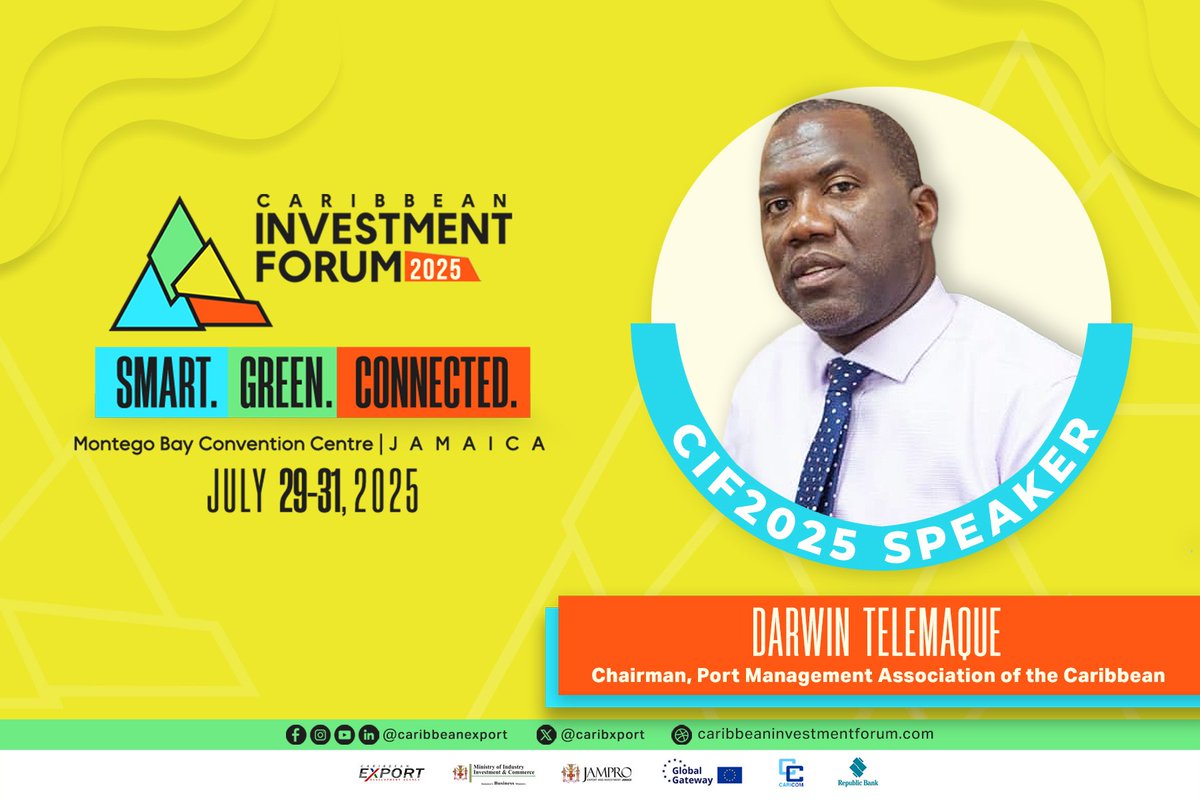 Meet Darwin Telemaque — logistics expert &amp; #CIF2025 speaker!

As CEO of Antigua Port Authority &amp; Chair of PMAC, he’s transforming Caribbean port infrastructure with bold innovation &amp; regional leadership.

📍 Montego Bay Convention Centre, Jamaica | 📆 July 29–31, 2025
🔗