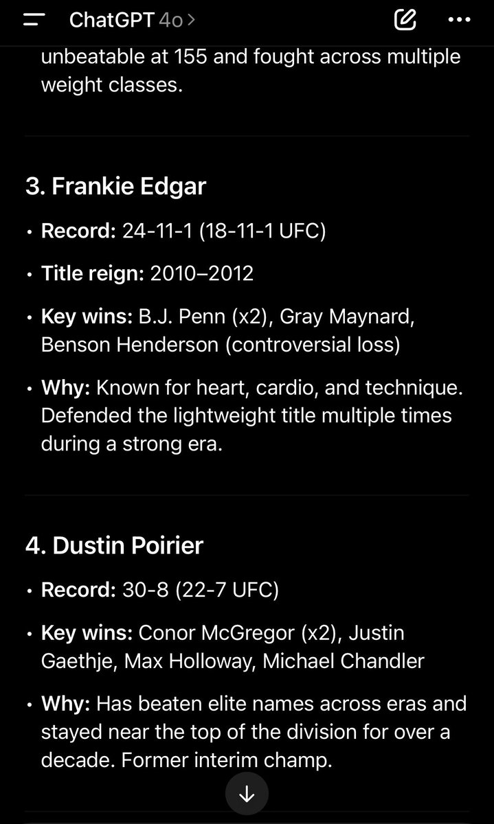 800 Hertz⚡️🎶 (@800hertz) on Twitter photo ChatGPT knows their stuff they got <a href="/DustinPoirier/">The Diamond</a> top 5 lightweights of all time 🫡 One More Dance 👊🏽 ChatGPT knows their stuff they got <a href="/DustinPoirier/">The Diamond</a> top 5 lightweights of all time 🫡 One More Dance 👊🏽