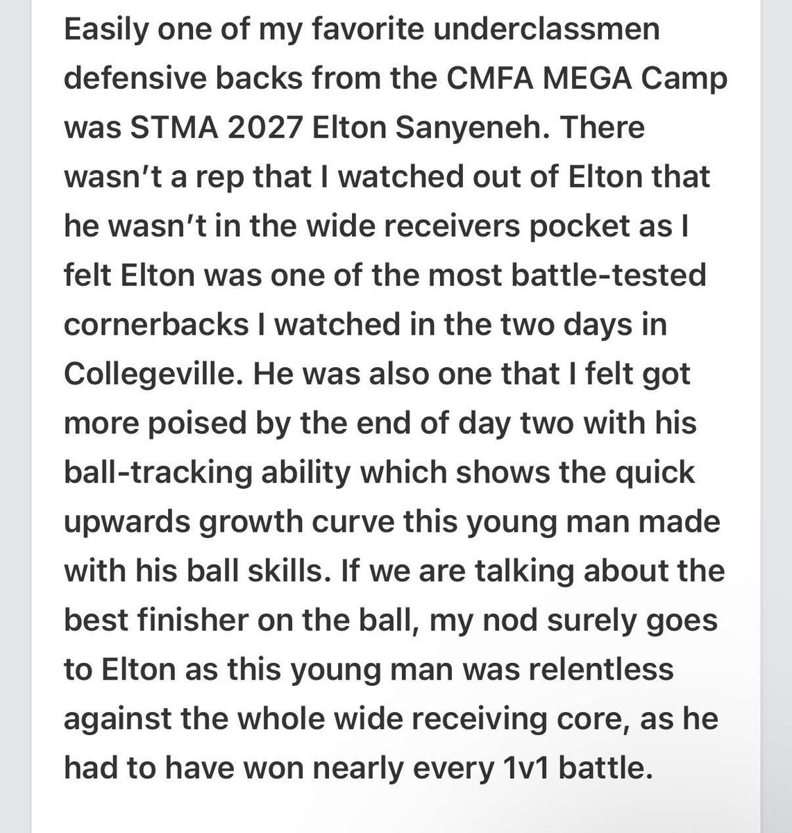 Elton Sanyeneh (@eltonsanyeneh2) on Twitter photo Thank you <a href="/NWahlScouting/">Nate Wahl</a> for the write up excited for my upcoming Junior season
<a href="/StmaFB/">Knights Football</a>
<a href="/OJW_Scouting/">PrepRedzone Oliver</a> Thank you <a href="/NWahlScouting/">Nate Wahl</a> for the write up excited for my upcoming Junior season
<a href="/StmaFB/">Knights Football</a>
<a href="/OJW_Scouting/">PrepRedzone Oliver</a>