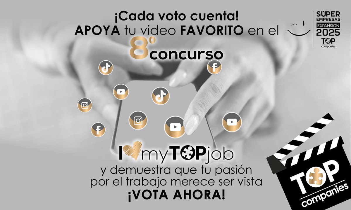 🗳️ ¡Cada voto cuenta! 🎬 Apoya tu video favorito en el 8° concurso de #ILovemyTOPjob y demuestra que tu pasión por el trabajo merece ser vista. ¡Vota ahora! ✨👉 acortar.link/1jb7Fn #SúperEmpresas #TOPCompanies <a href="/ExpansionMx/">Expansión</a> <a href="/ExpEmpresas/">Expansión Empresas</a>