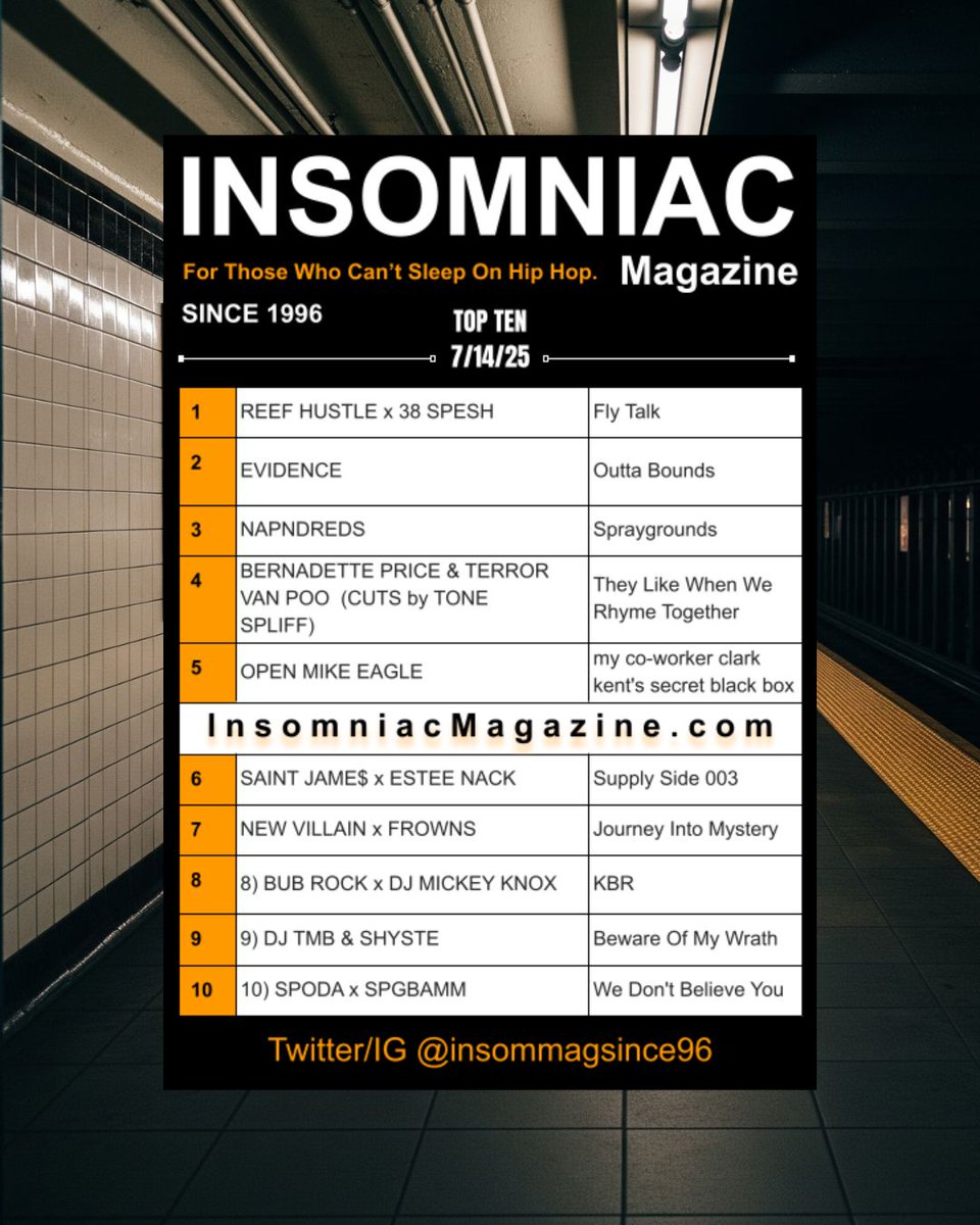 Insomniac Magazine’s Weekly Hip Hop Top Ten 7/14/25 insomniacmagazine.com/insomniac-maga… <a href="/DJTMB/">DJ TMB</a> #Shyste