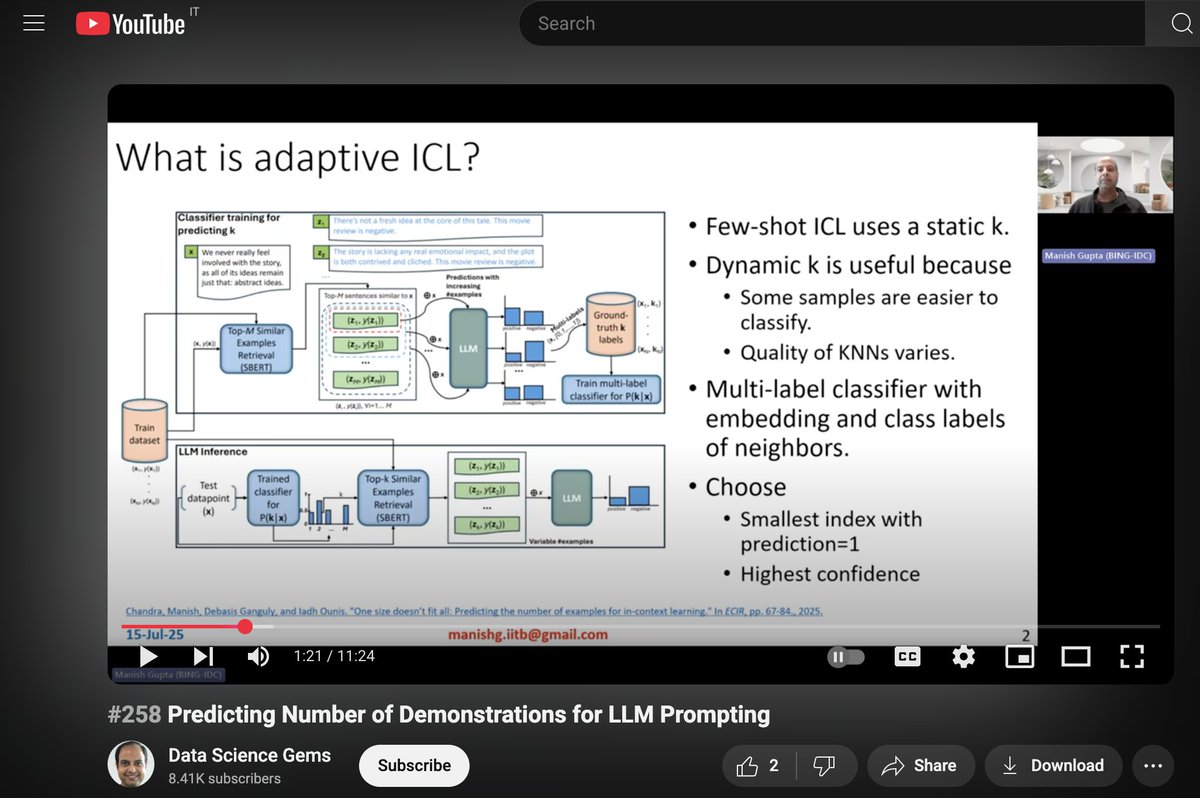 debforit's tweet image. Glad to discover that our #ECIR2025 best paper award winning work (w/ Manish Chandra and @iadh) has been taken up as a teaching material in an online Youtube course on LLMs.
@ir_glasgow
tinyurl.com/bdhrjxfb