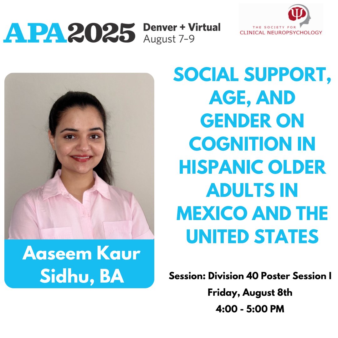 APADivision40's tweet image. 🚨 #APA2025 Poster! Don't miss out on the relationship between social support, age, and gender on cognition in Hispanic older adults!