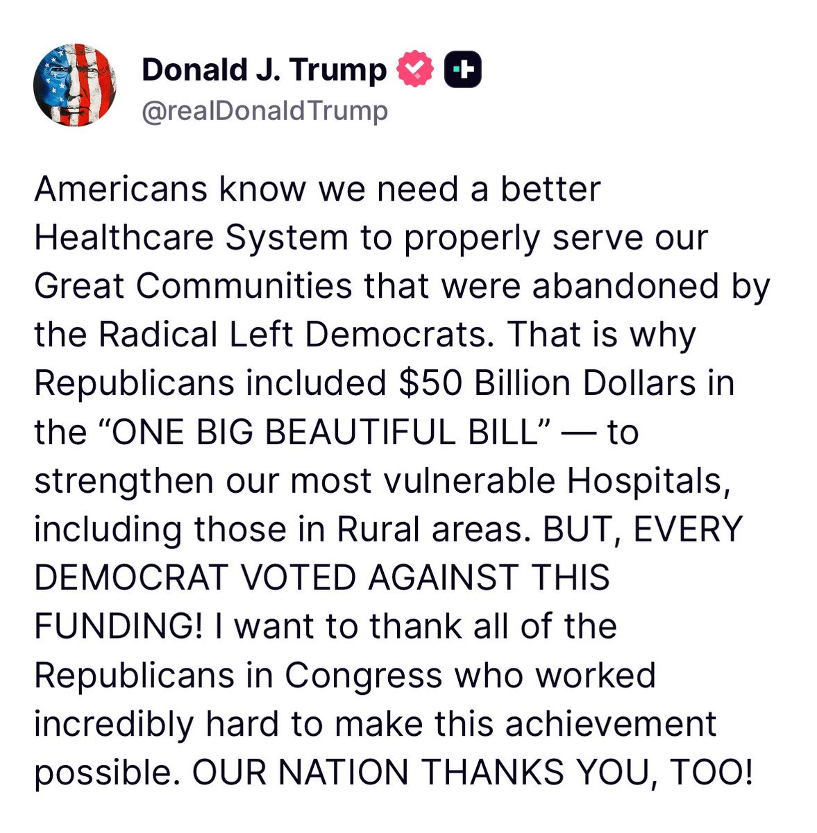 RepDavidValadao's tweet image. Maintaining access to healthcare is one of my top priorities, and a key reason I backed H.R. 1 is the administration's commitment to ensuring hospitals in CA-22 can continue providing essential care. I'll keep working with the President to get this funding where it's needed most.