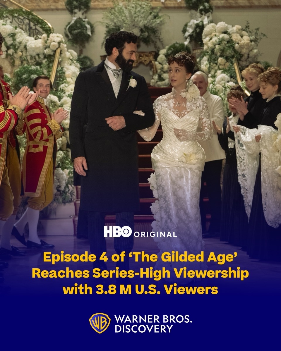 wbd's tweet image. Sunday’s episode of #TheGildedAge is the most-watched of the series to date, drawing approximately 3.8M U.S. cross-platform viewers in its first three days.
Season 3 is currently tracking 20% ahead of last season’s viewership. bit.ly/4lZYcEE