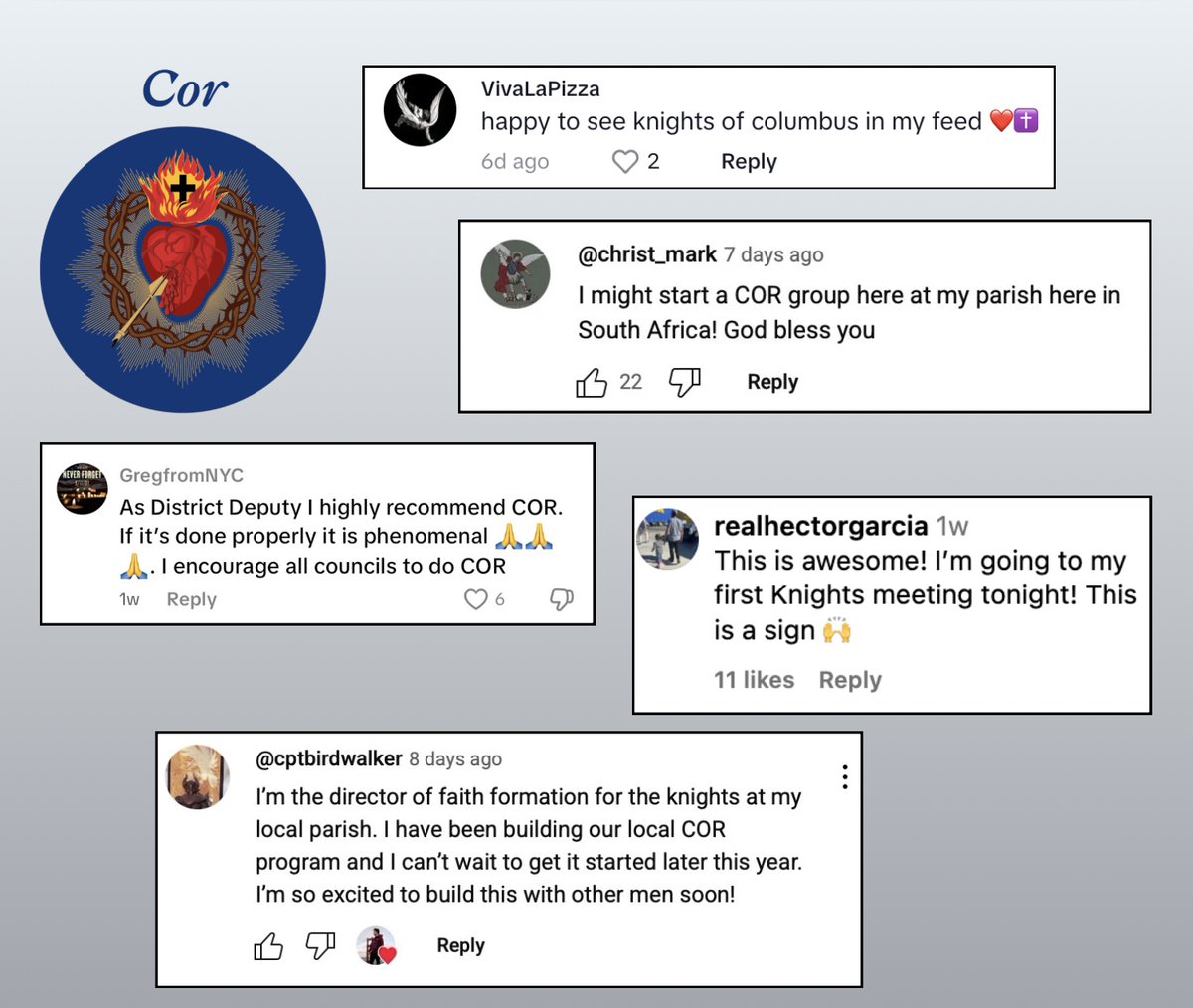 CatholicBuzz's tweet image. From @kofc_official, Cor, offers men a framework of prayer, formation and fraternity, focusing on Jesus through building Christ-centered brotherhood. Perhaps its most distinctive characteristic? Cor is open to ALL men. The world needs courageous men to witness to Jesus Christ.…