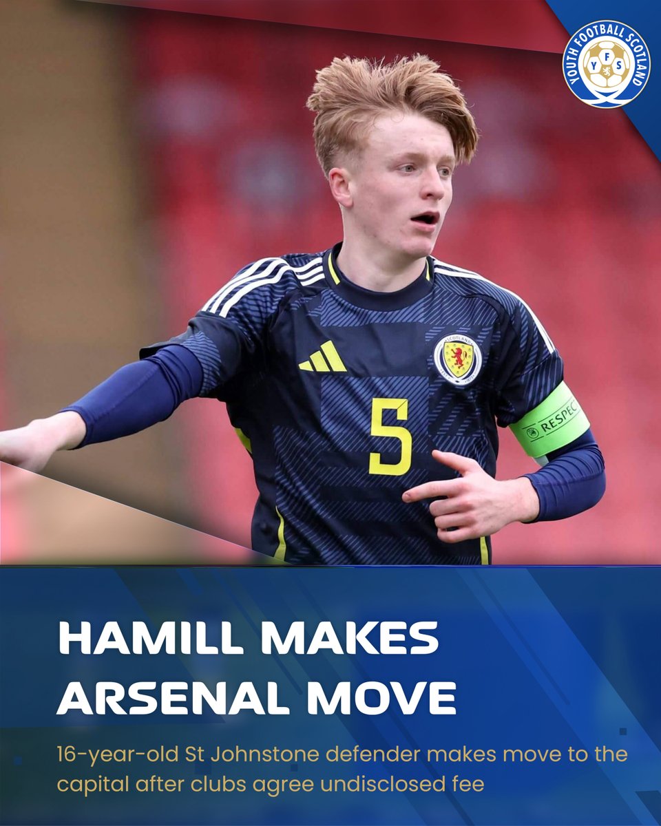 yfst's tweet image. 饾棥饾棙饾棯饾棪 鉁嶏笍
Scotland youth defender Callan Hamill has joined English Premier League club Arsenal for an undisclosed fee after six years at St Johnstone.