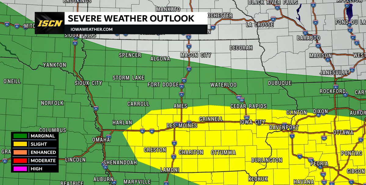 IAStormChasing's tweet image. SATURDAY SEVERE WEATHER UPDATE:
A stalled front over the region Saturday afternoon could set the stage for severe thunderstorms, especially in southern Iowa. Because of this, the Storm Prediction Center (SPC) has added a slight risk as of the 2:30PM Thursday update.
What to…
