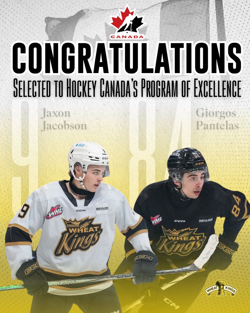 bdnwheatkings's tweet image. Congratulations to #9 Jaxon Jacobson and #84 Giorgos Pantelas on being selected to attend Hockey Canada’s prestigious U18 Program of Excellence summer camp!

We’re proud to see these two standouts represent Wheat Kings Country on the national stage! 💛🖤