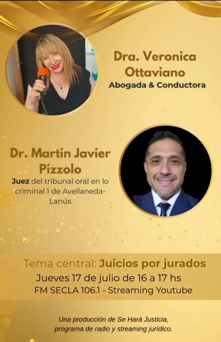 Seguimos #EnVivo con "Se hará justicia ⚖️" junto a la Dra. Veronica Ottaviaviano.
Estamos entrevistando al Dr. Martin J. Pizzolo, Juez del Tribunal oral en lo criminal Nro. 1 de Avellaneda y Lanús.
Miranos en #YouTube desde acortar.link/fRsYzy .