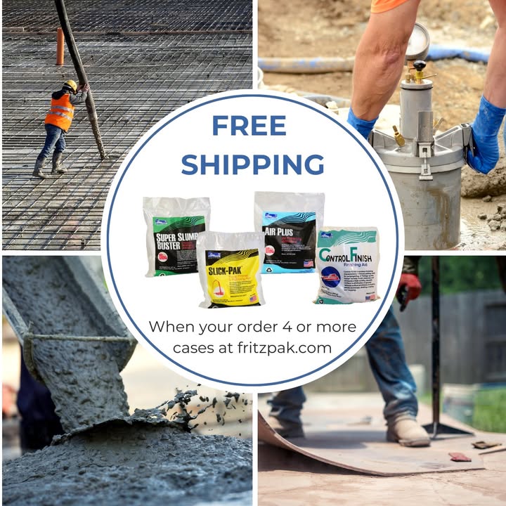 🚨Online Special!🚨Get FREE SHIPPING when you order 4 or more cases of any of our products online at fritzpak.com.  *Only orders only. Valid only in United States of America. #sale #concreteadmixtures #concretepumping #poolplaster #readymixed #concretefinishing