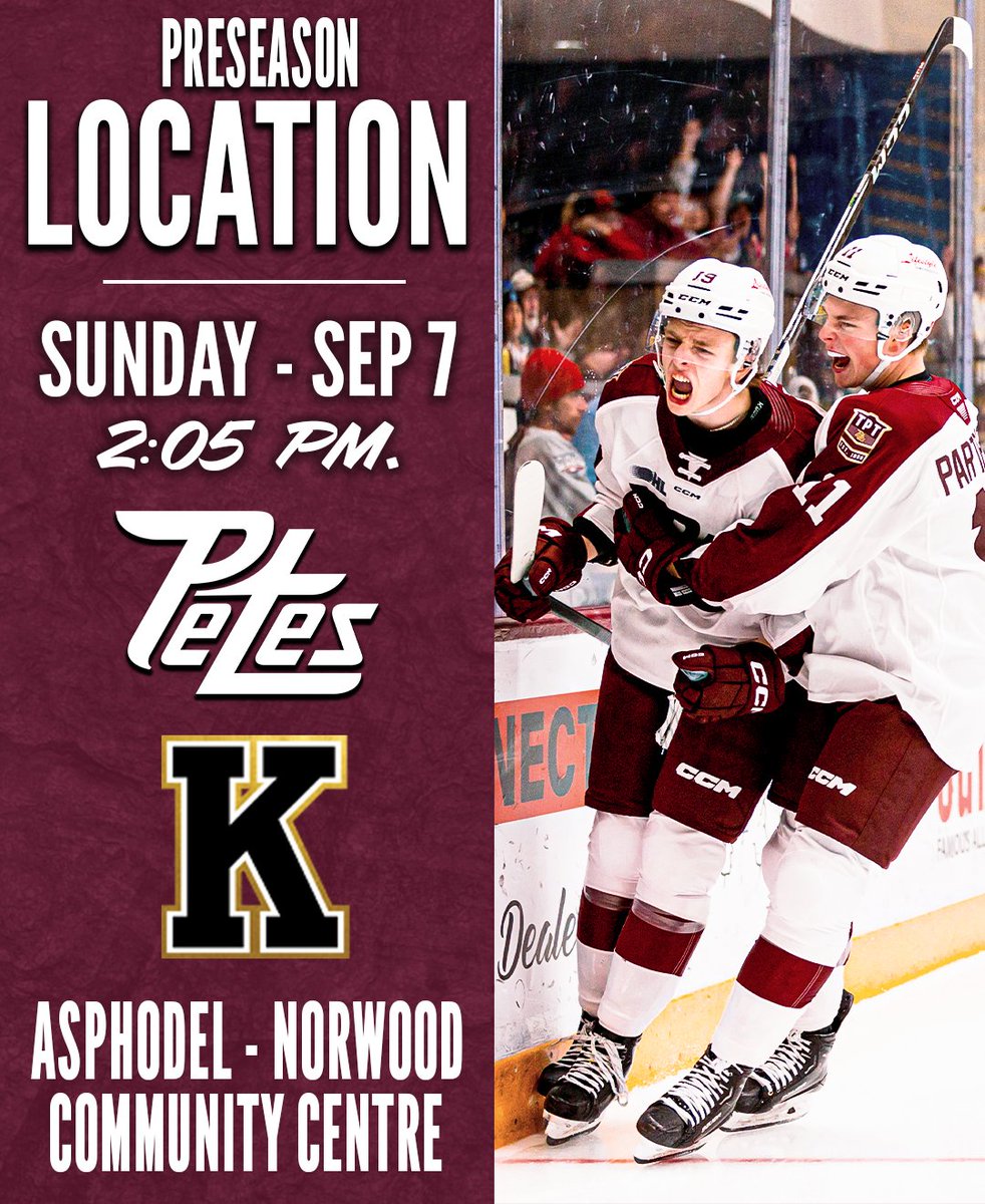 Peterborough Petes (@petesohlhockey) on Twitter photo PRESEASON LOCATION 1 IS OFFICIAL ✅
We're heading back to the Asphodel-Norwood Community Centre on Sunday, September 7 to take on the <a href="/KingstonFronts/">Kingston Frontenacs</a> 🏒
Ticket and event details coming soon 👀 PRESEASON LOCATION 1 IS OFFICIAL ✅
We're heading back to the Asphodel-Norwood Community Centre on Sunday, September 7 to take on the <a href="/KingstonFronts/">Kingston Frontenacs</a> 🏒
Ticket and event details coming soon 👀